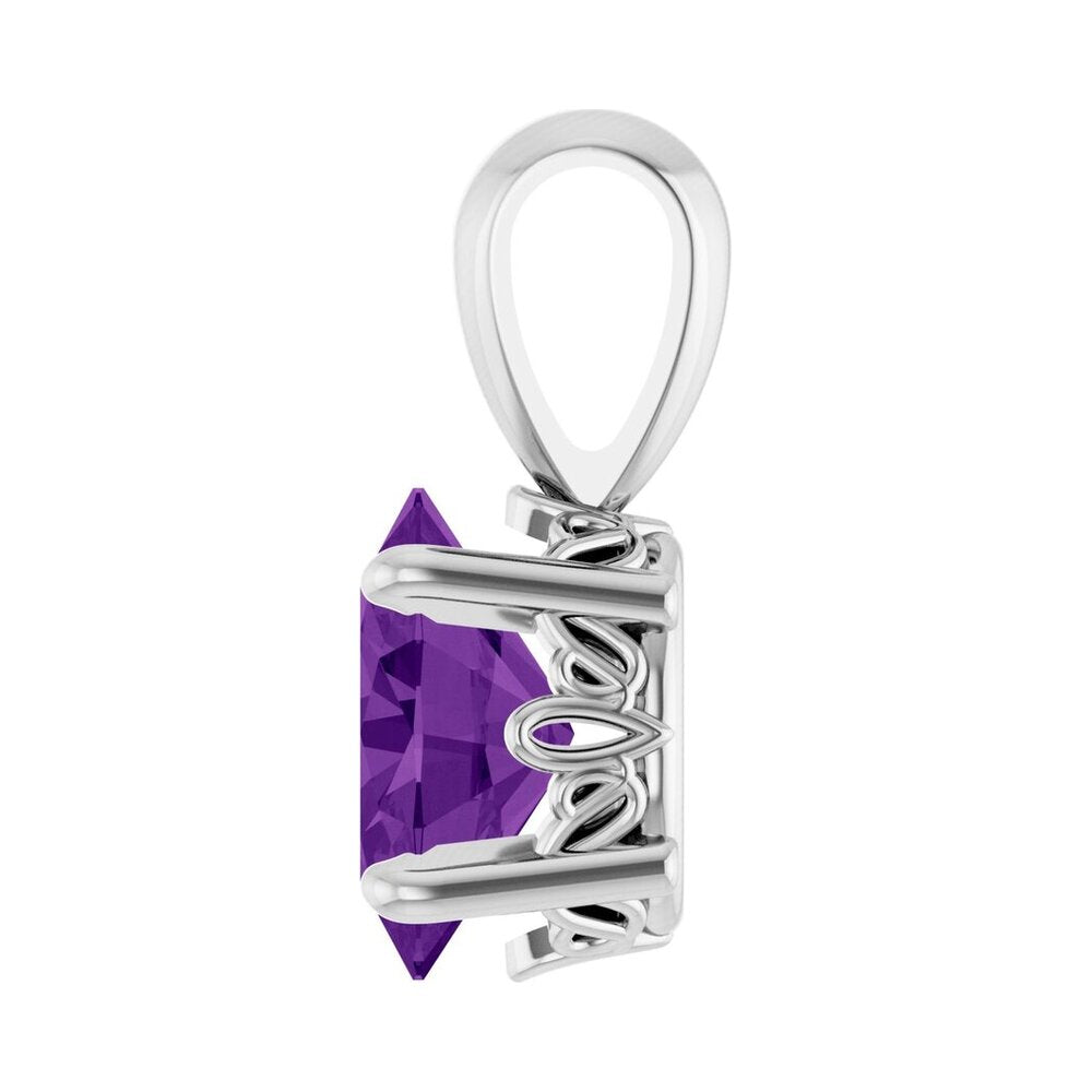 Alternate view of the 14K White Gold Natural Amethyst Scroll Pendant, 6x4mm Oval by The Black Bow Jewelry Co.