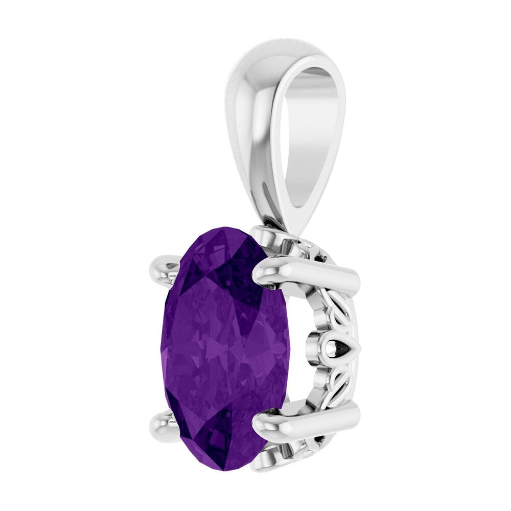 Alternate view of the 14K White Gold Natural Amethyst Scroll Pendant, 7x5mm Oval by The Black Bow Jewelry Co.