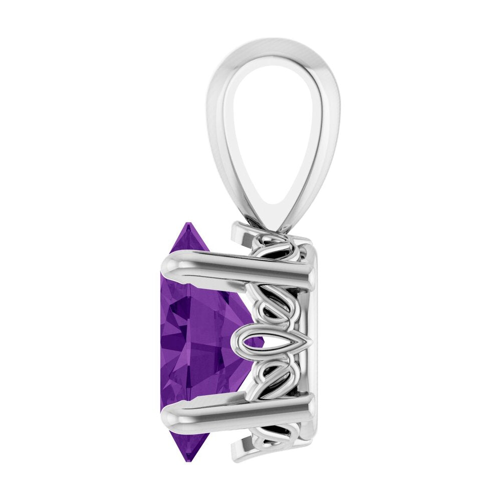 Alternate view of the 14K White Gold Natural Amethyst Scroll Pendant, 7x5mm Oval by The Black Bow Jewelry Co.