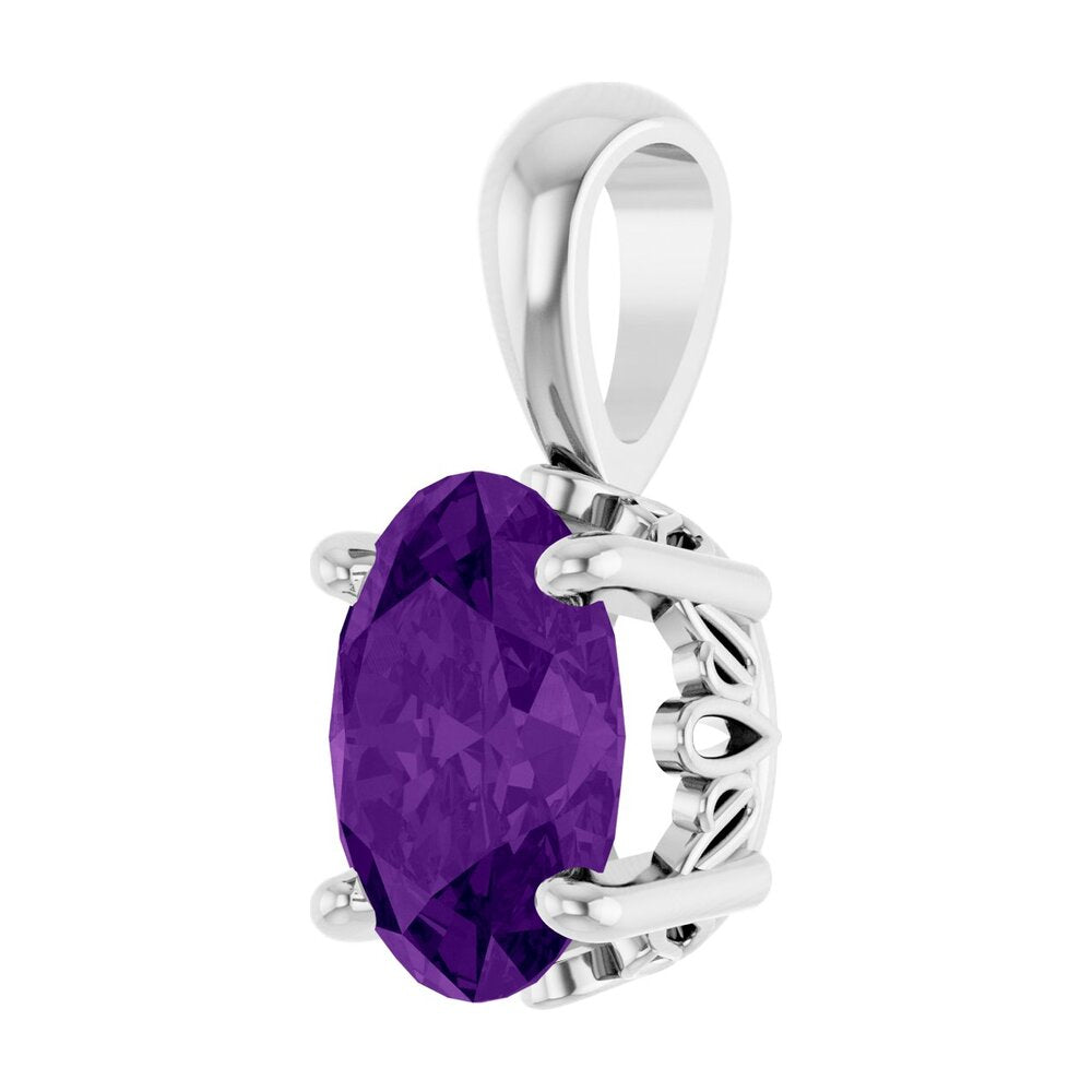 Alternate view of the 14K White Gold Natural Amethyst Scroll Pendant, 8x6mm Oval by The Black Bow Jewelry Co.