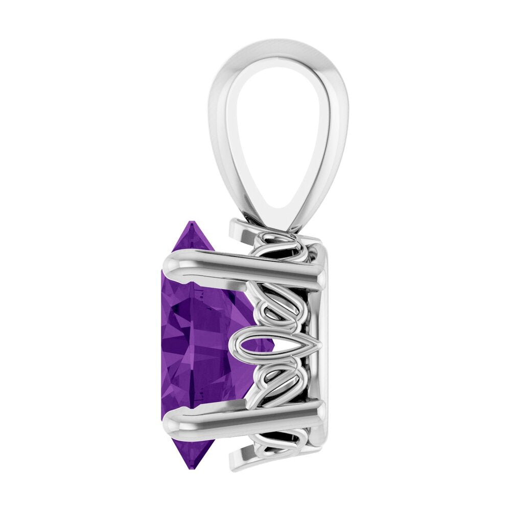 Alternate view of the 14K White Gold Natural Amethyst Scroll Pendant, 8x6mm Oval by The Black Bow Jewelry Co.