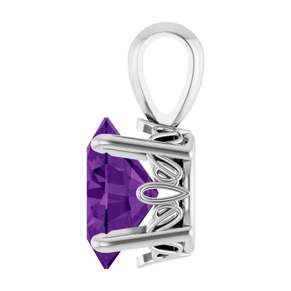 Alternate view of the 14K White Gold Natural Amethyst Oval Scroll Pendant by The Black Bow Jewelry Co.