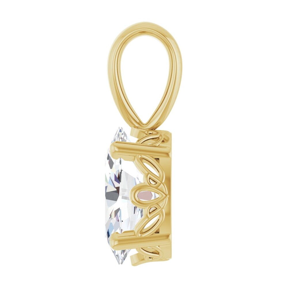 Alternate view of the 14K Yellow Gold Natural White Sapphire Scroll Pendant 6x4mm Oval by The Black Bow Jewelry Co.