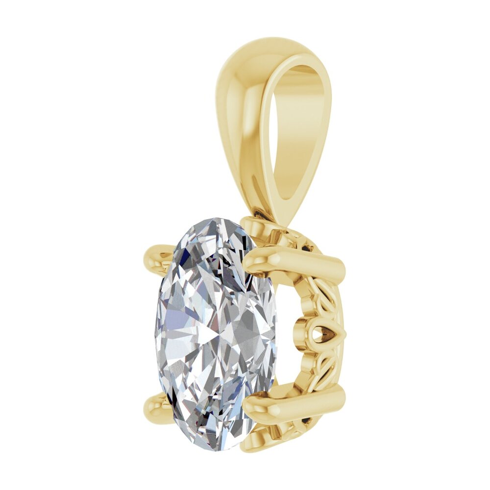 Alternate view of the 14K Yellow Gold Natural White Sapphire Scroll Pendant 7x5mm Oval by The Black Bow Jewelry Co.