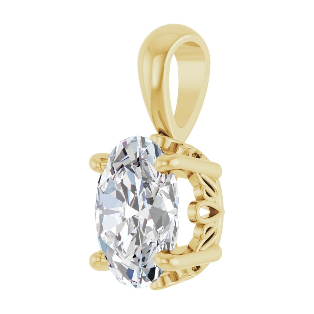 Alternate view of the 14K Yellow Gold Natural White Sapphire Oval Scroll Pendant by The Black Bow Jewelry Co.