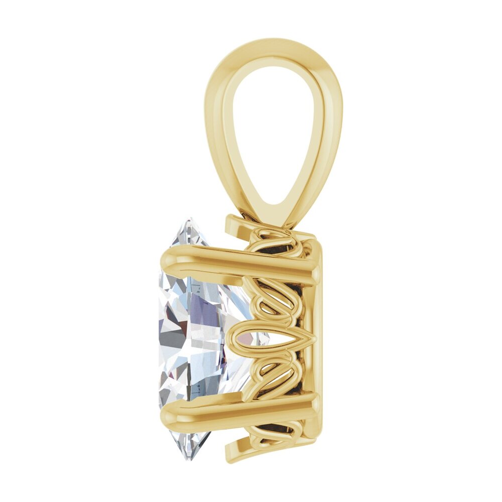 Alternate view of the 14K Yellow Gold Natural White Sapphire Oval Scroll Pendant by The Black Bow Jewelry Co.