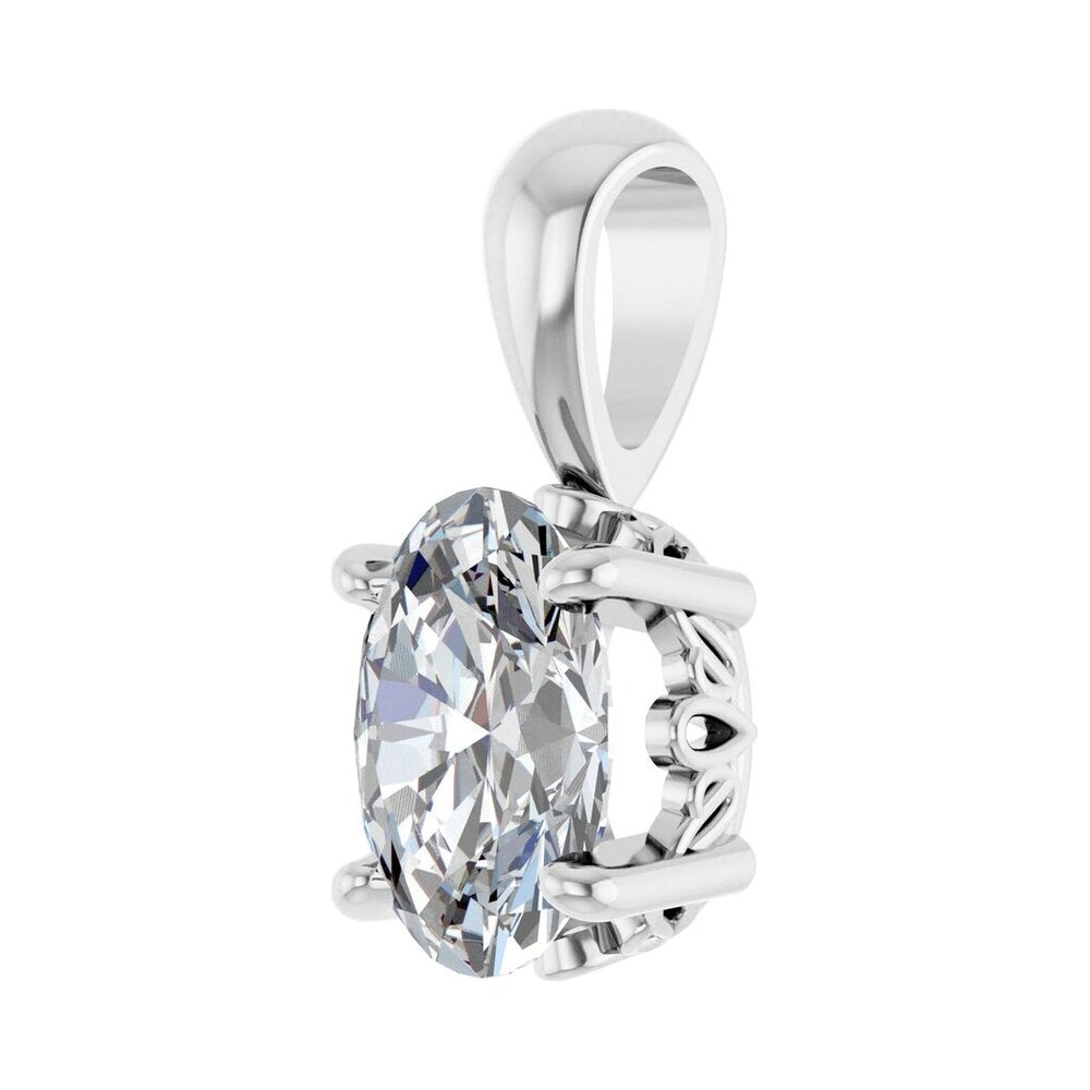 Alternate view of the 14K White Gold Natural White Sapphire Scroll Pendant 6x4mm Oval by The Black Bow Jewelry Co.