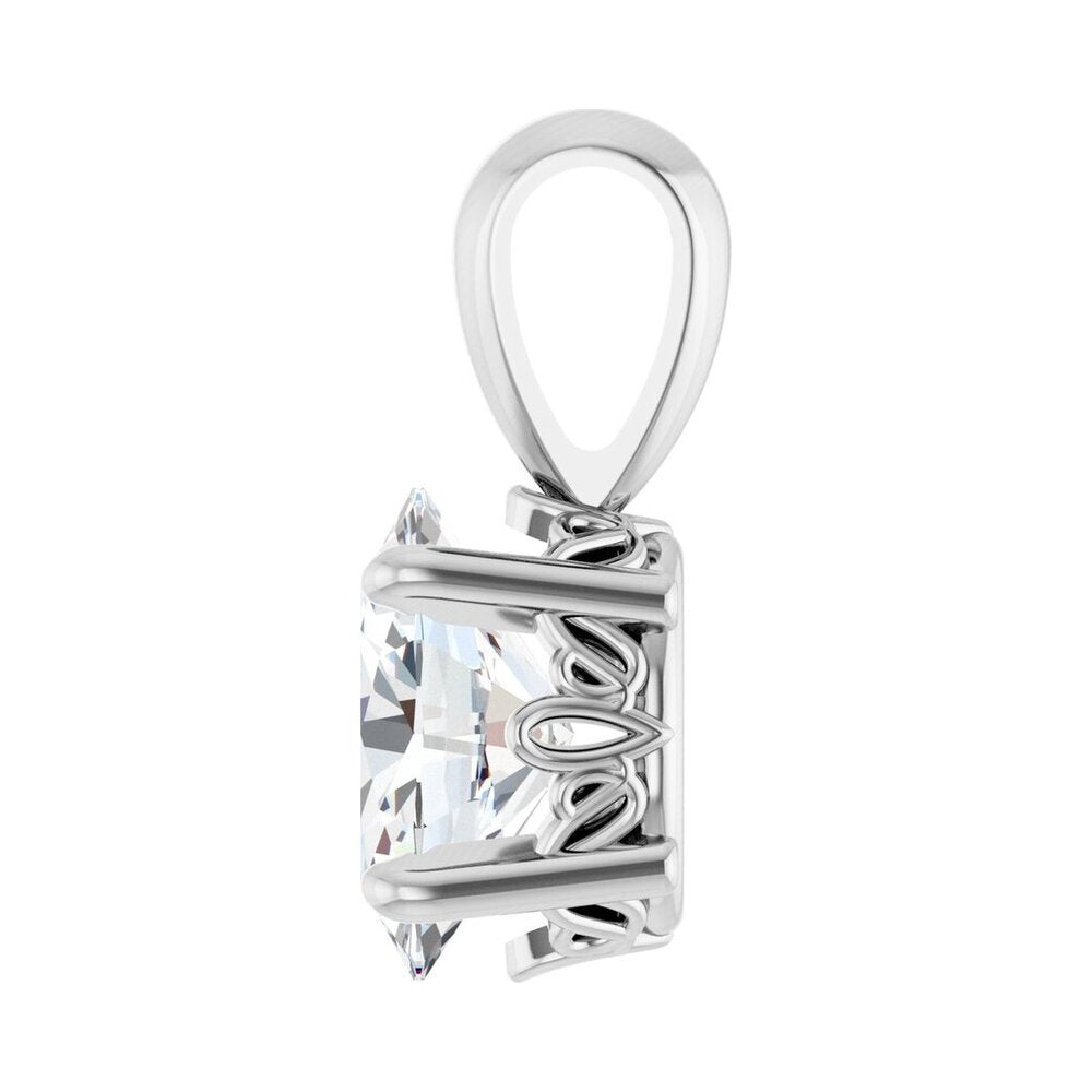 Alternate view of the 14K White Gold Natural White Sapphire Scroll Pendant 6x4mm Oval by The Black Bow Jewelry Co.