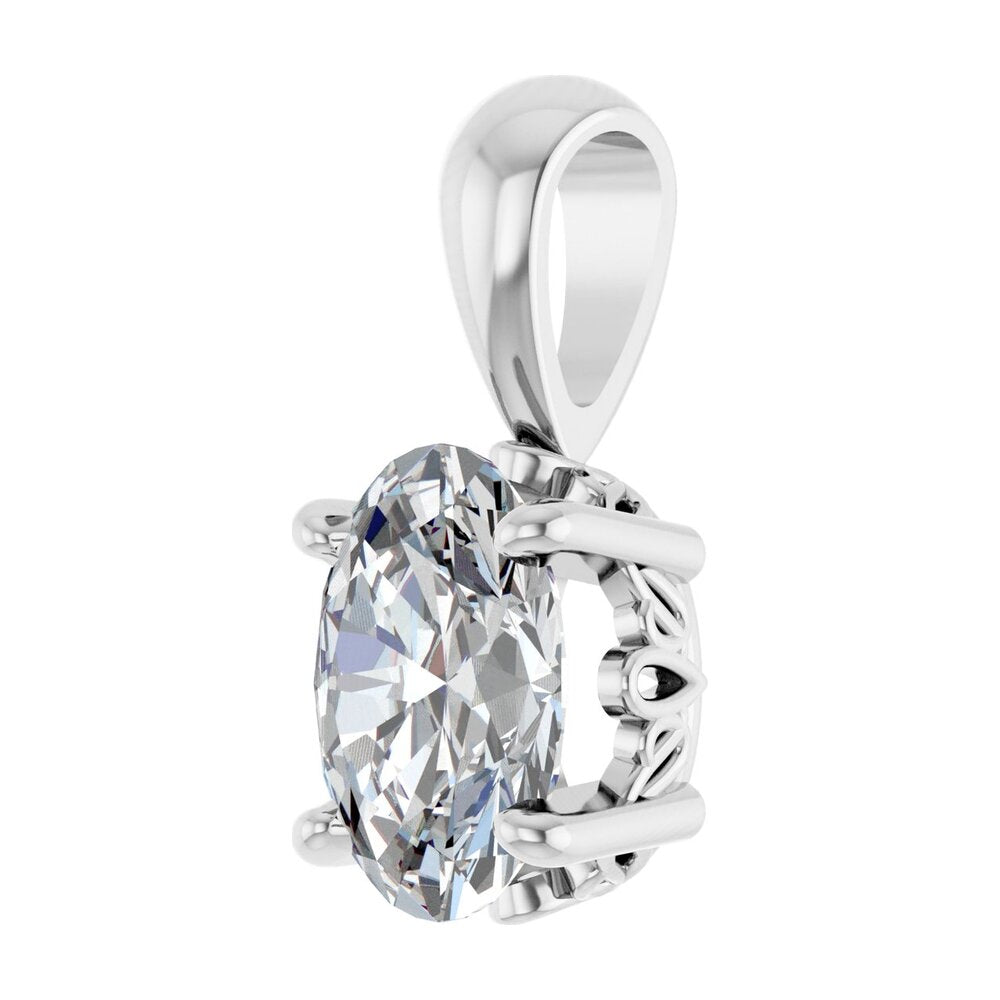 Alternate view of the 14K White Gold Natural White Sapphire Scroll Pendant 7x5mm Oval by The Black Bow Jewelry Co.