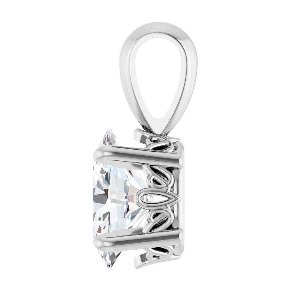 Alternate view of the 14K White Gold Natural White Sapphire Scroll Pendant 7x5mm Oval by The Black Bow Jewelry Co.