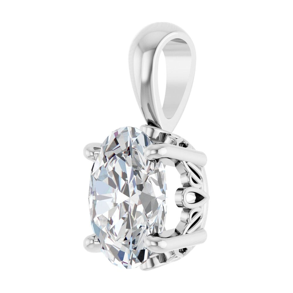 Alternate view of the 14K White Gold Natural White Sapphire Oval Scroll Pendant by The Black Bow Jewelry Co.