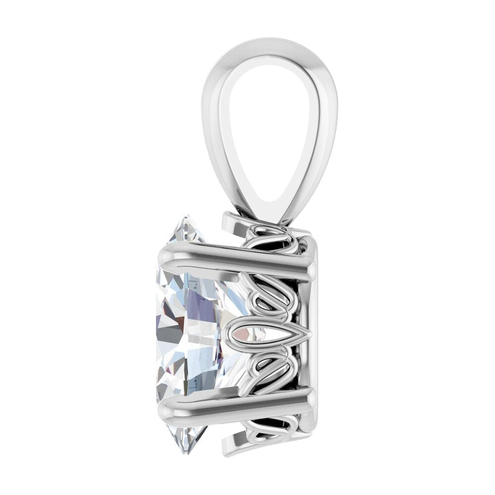 Alternate view of the 14K White Gold Natural White Sapphire Oval Scroll Pendant by The Black Bow Jewelry Co.
