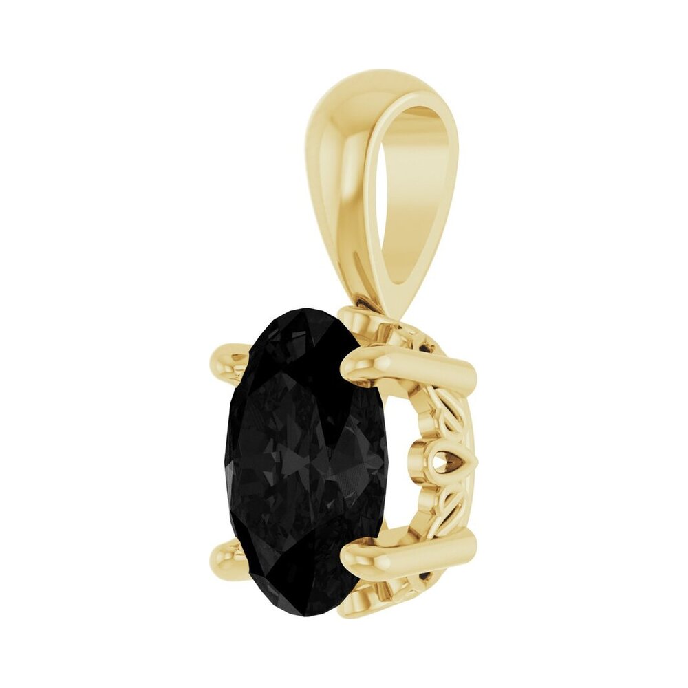 Alternate view of the 14K Yellow Gold Natural Black Onyx Scroll Pendant, 6x4mm Oval by The Black Bow Jewelry Co.