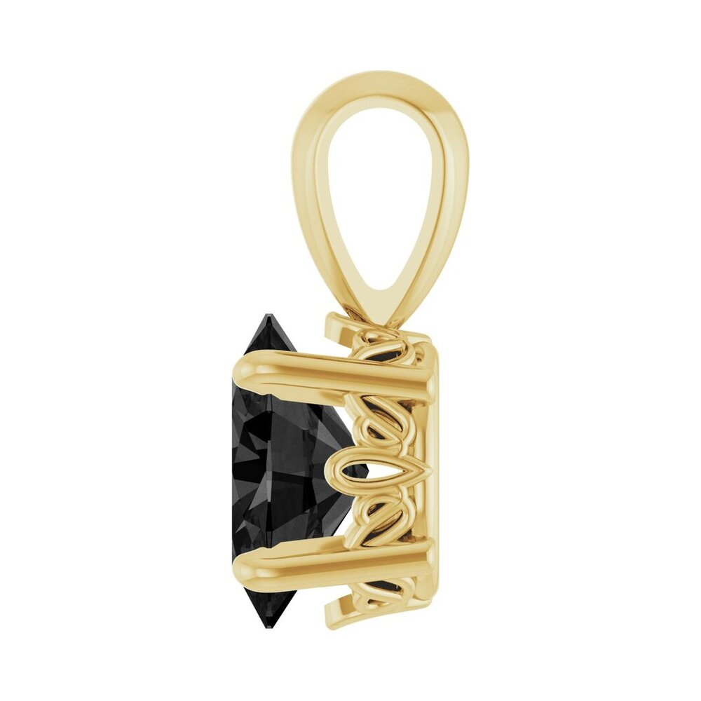 Alternate view of the 14K Yellow Gold Natural Black Onyx Scroll Pendant, 6x4mm Oval by The Black Bow Jewelry Co.