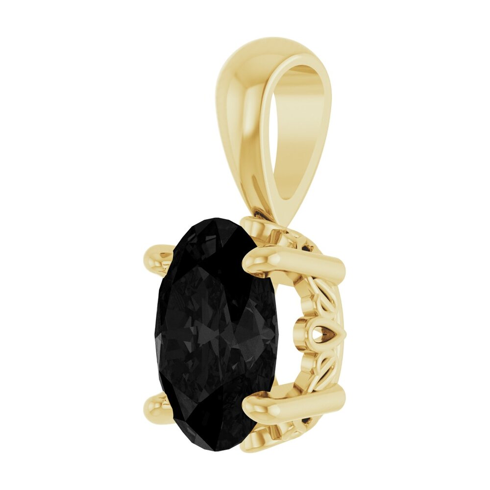 Alternate view of the 14K Yellow Gold Natural Black Onyx Scroll Pendant, 7x5mm Oval by The Black Bow Jewelry Co.