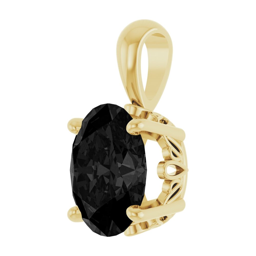 Alternate view of the 14K Yellow Gold Natural Black Onyx Scroll Pendant, 9x7mm Oval by The Black Bow Jewelry Co.