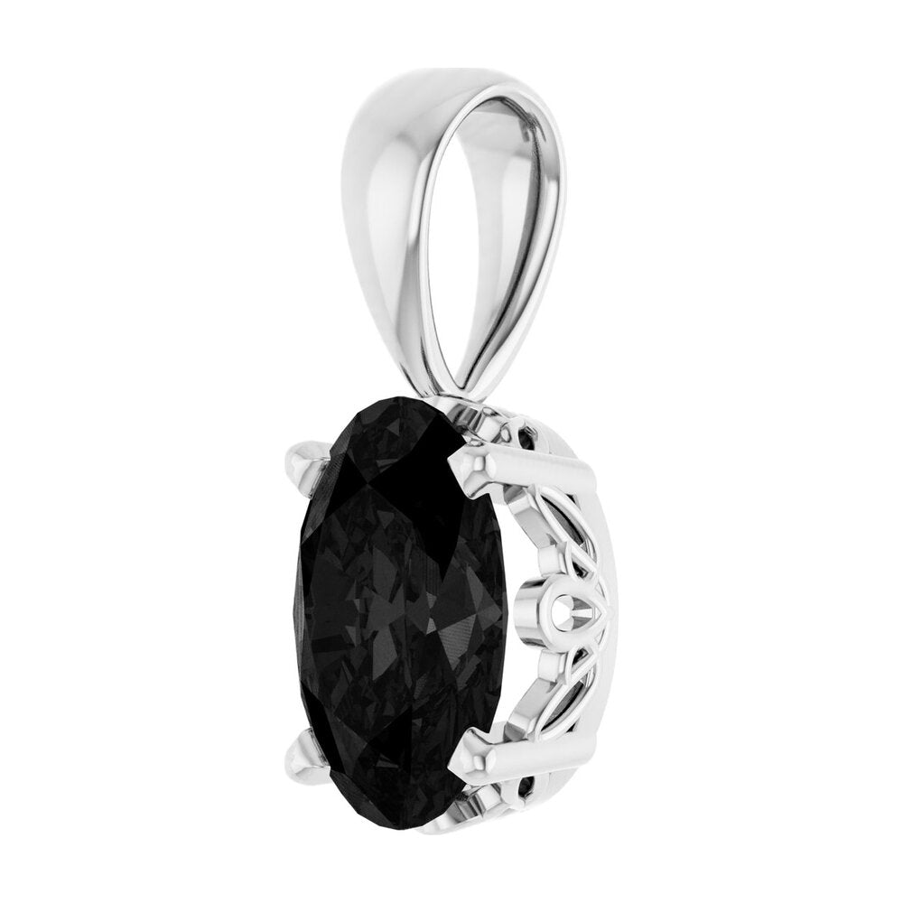 Alternate view of the 14K White Gold Natural Black Onyx Scroll Pendant, 6x4mm Oval by The Black Bow Jewelry Co.