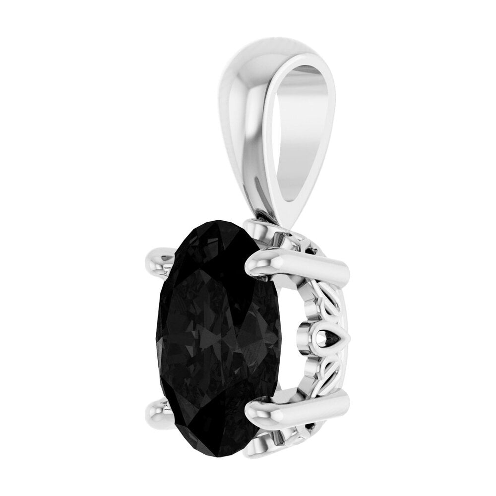 Alternate view of the 14K White Gold Natural Black Onyx Scroll Pendant, 7x5mm Oval by The Black Bow Jewelry Co.