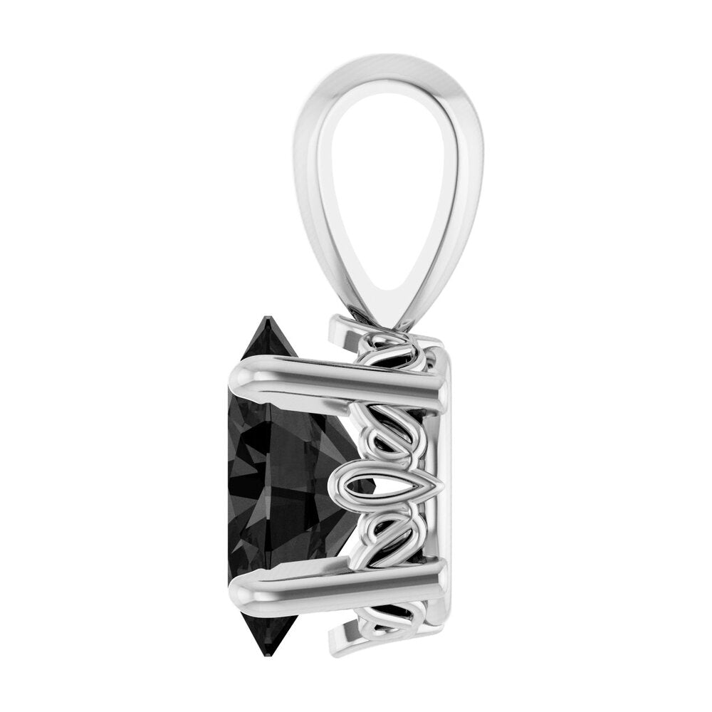 Alternate view of the 14K White Gold Natural Black Onyx Scroll Pendant, 7x5mm Oval by The Black Bow Jewelry Co.