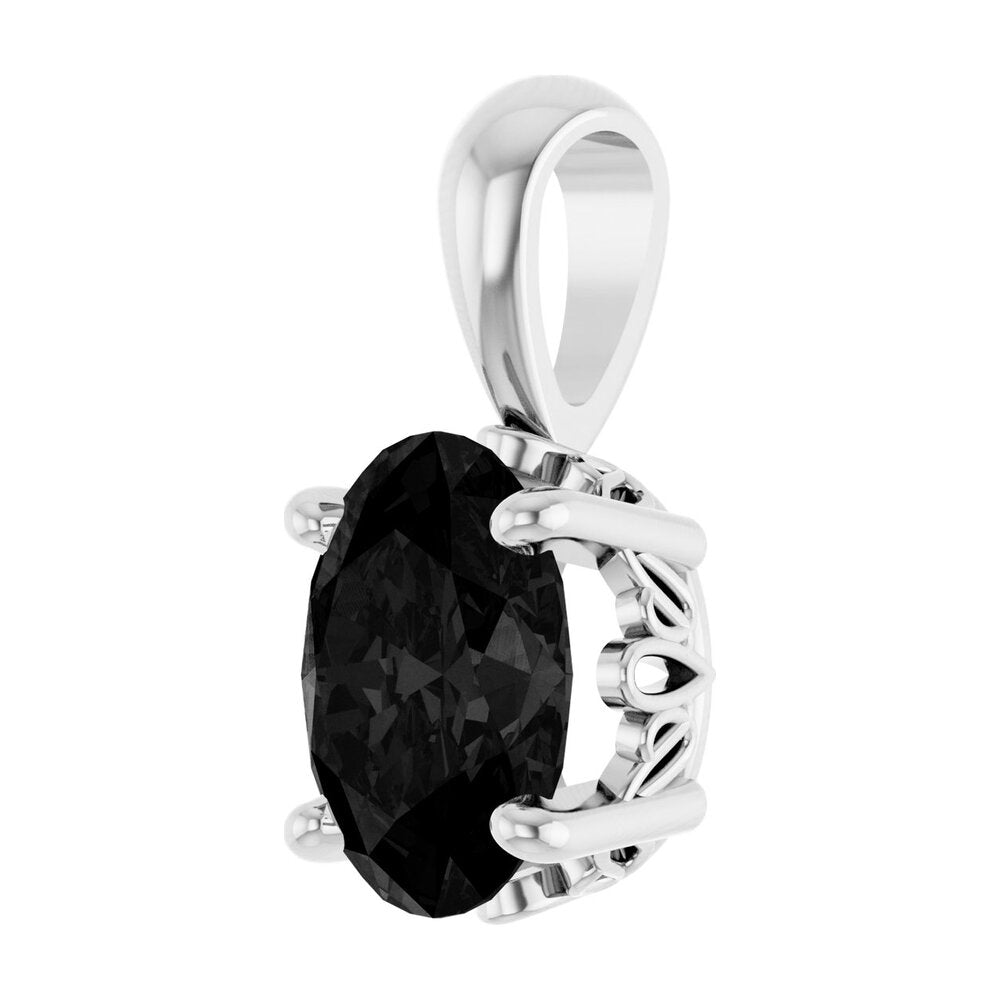 Alternate view of the 14K White Gold Natural Black Onyx Scroll Pendant, 8x6mm Oval by The Black Bow Jewelry Co.