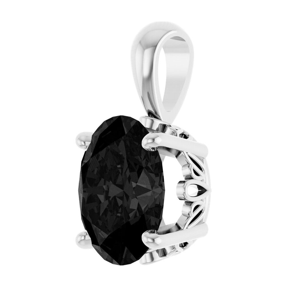 Alternate view of the 14K White Gold Natural Black Onyx Oval Scroll Pendant by The Black Bow Jewelry Co.
