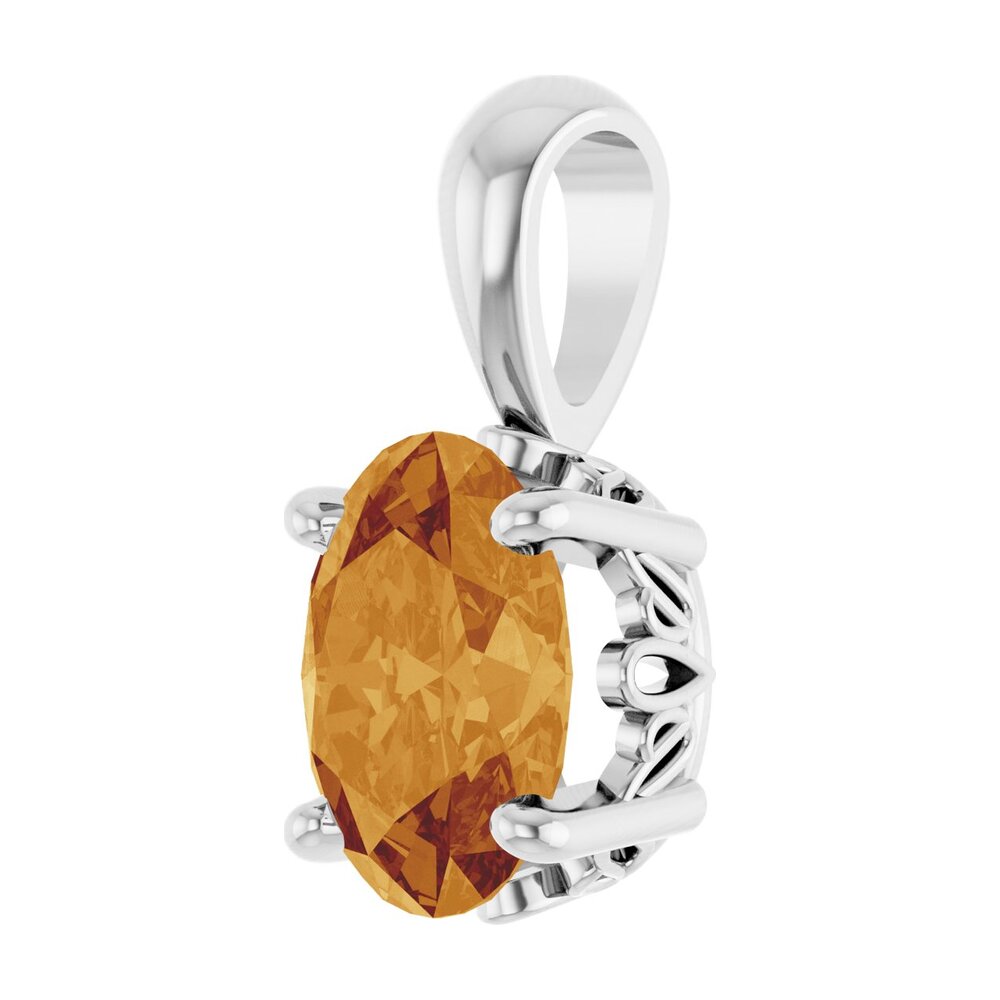 Alternate view of the 14K White Gold Natural Citrine Scroll Pendant, 8x6mm Oval by The Black Bow Jewelry Co.