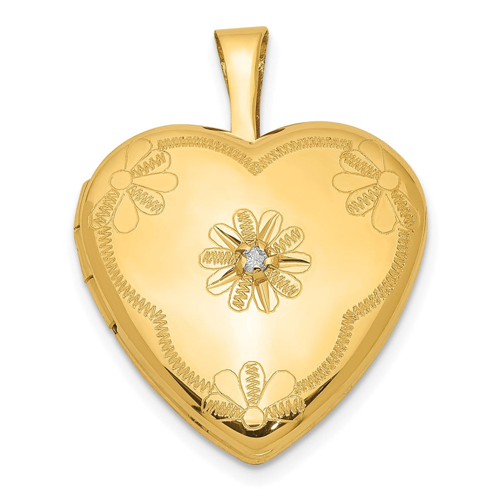 1/20 14K Gold Filled Diamond (SI1-SI2, G-I) 15mm Flower Heart Locket, Item P33447 by The Black Bow Jewelry Co.