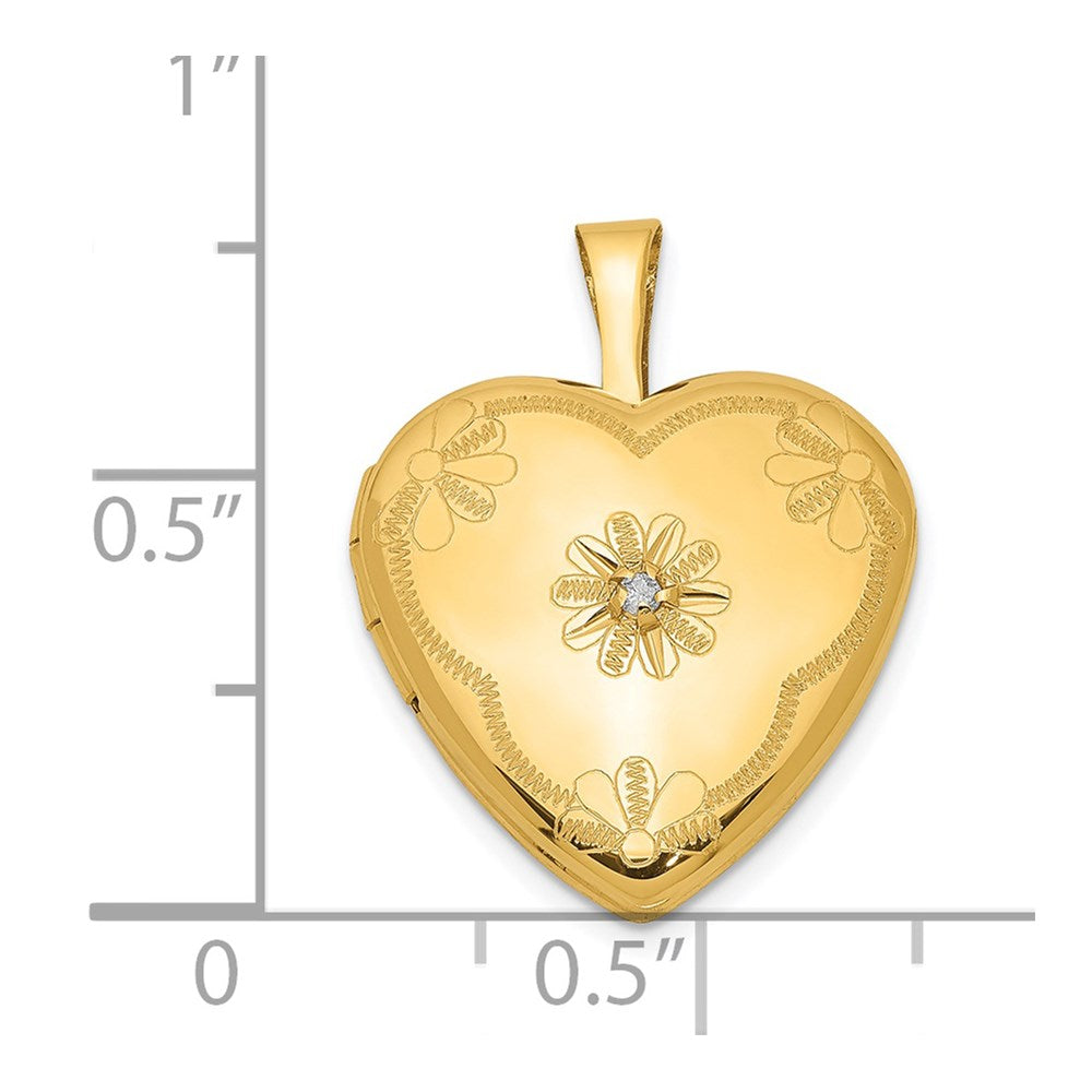 Alternate view of the 1/20 14K Gold Filled Diamond (SI1-SI2, G-I) 15mm Flower Heart Locket by The Black Bow Jewelry Co.