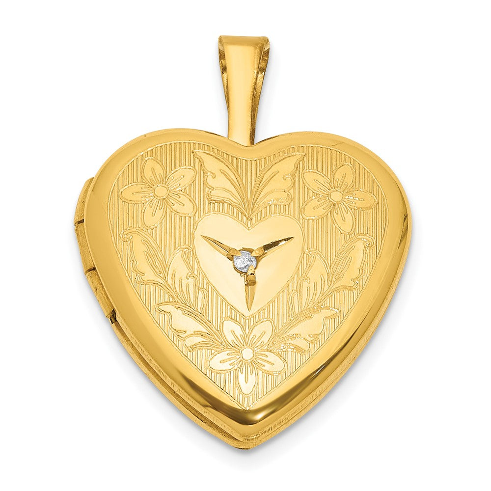 Alternate view of the 1/20 14K Gold Filled Diamond Accent 16mm Floral Heart 2 Frame Locket by The Black Bow Jewelry Co.