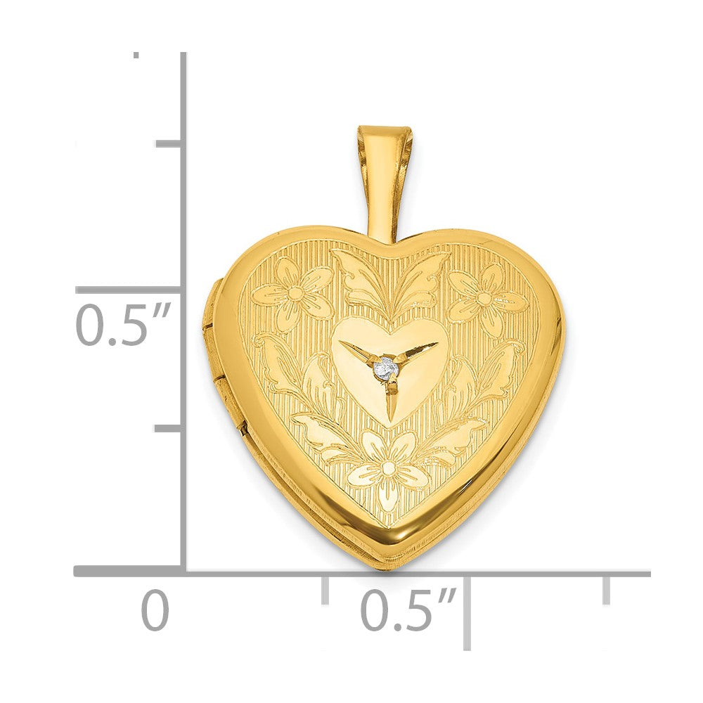 Alternate view of the 1/20 14K Gold Filled Diamond Accent 16mm Floral Heart 2 Frame Locket by The Black Bow Jewelry Co.