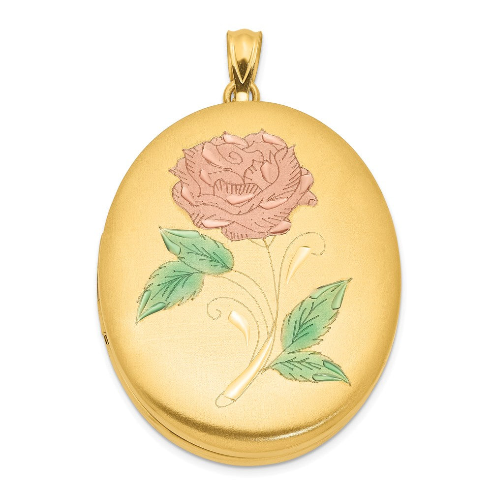 1/20 14K Gold Filled 34mm Enameled Flower Oval 2 Frame Locket, Item P33457 by The Black Bow Jewelry Co.