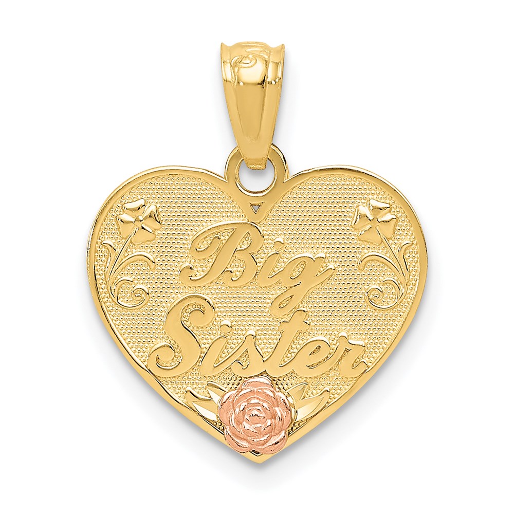 14K Two Tone Gold Big Sister Heart Pendant, 15mm, Item P33458 by The Black Bow Jewelry Co.