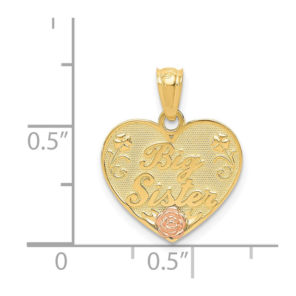 Alternate view of the 14K Two Tone Gold Big Sister Heart Pendant, 15mm by The Black Bow Jewelry Co.