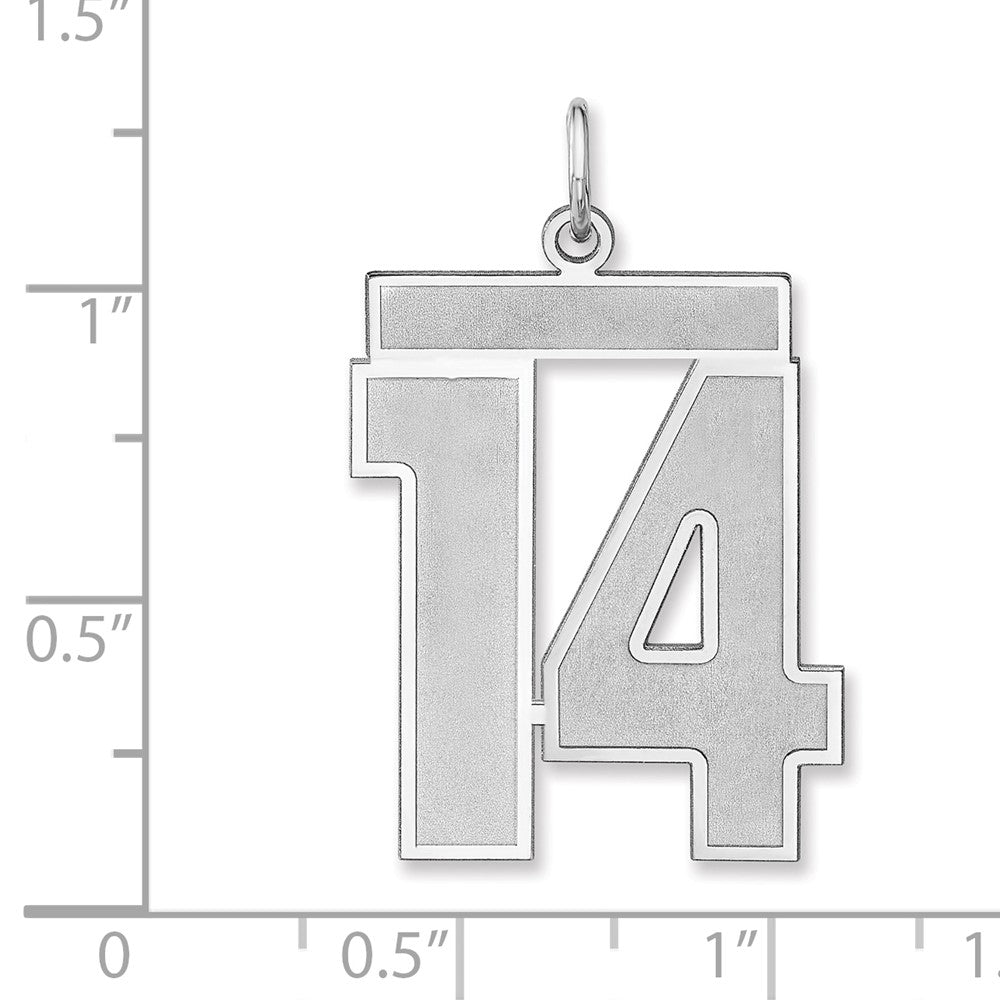 Alternate view of the Sterling Silver, Jersey Collection, Extra Large Number 14 Pendant by The Black Bow Jewelry Co.