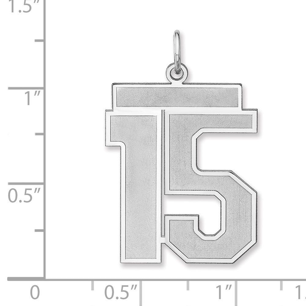 Alternate view of the Sterling Silver, Jersey Collection, Extra Large Number 15 Pendant by The Black Bow Jewelry Co.