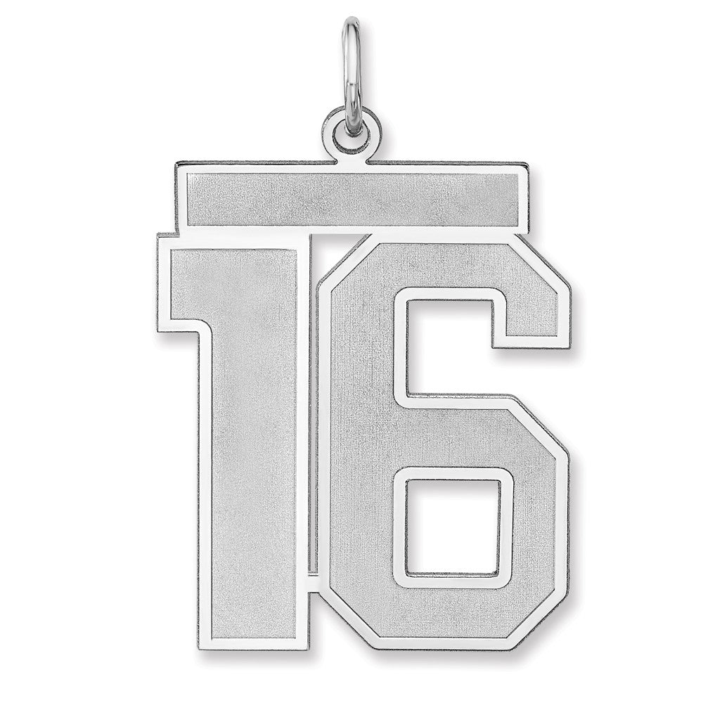 Sterling Silver, Jersey Collection, Extra Large Number 16 Pendant, Item P33459-16 by The Black Bow Jewelry Co.