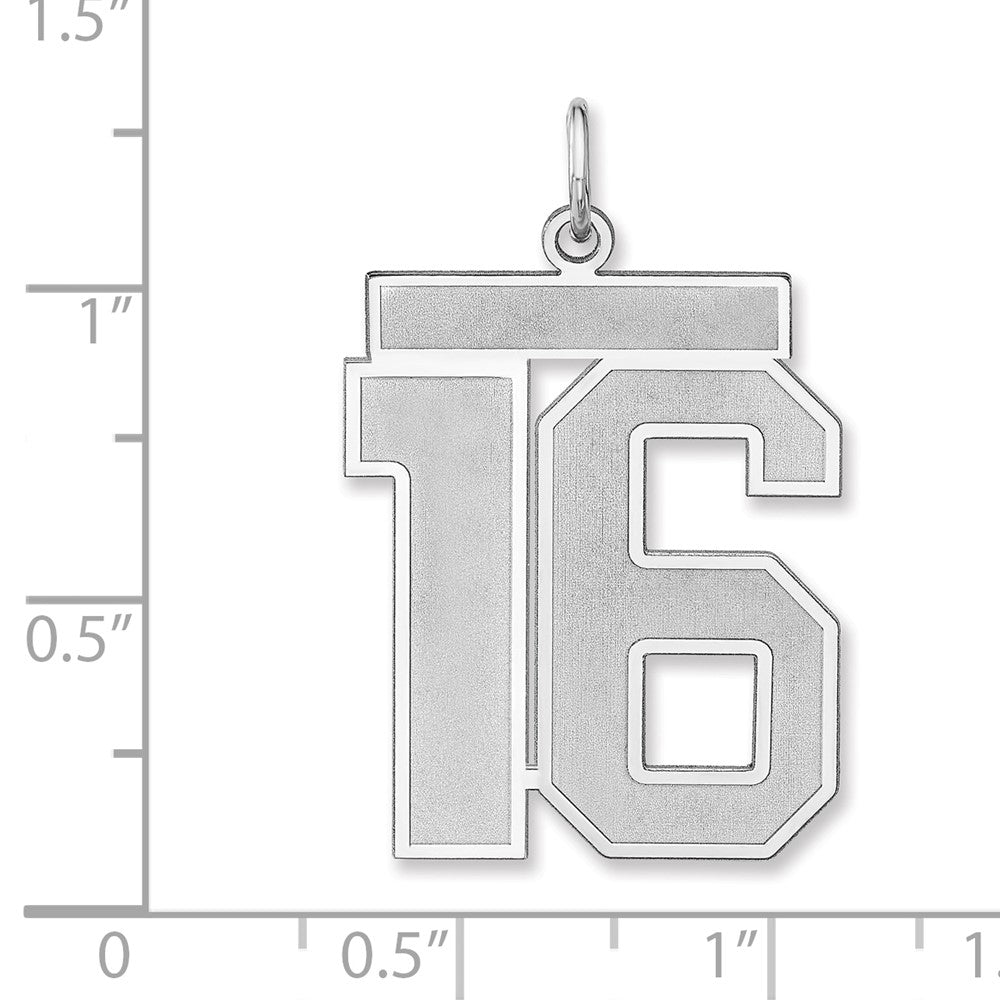 Alternate view of the Sterling Silver, Jersey Collection, Extra Large Number 16 Pendant by The Black Bow Jewelry Co.