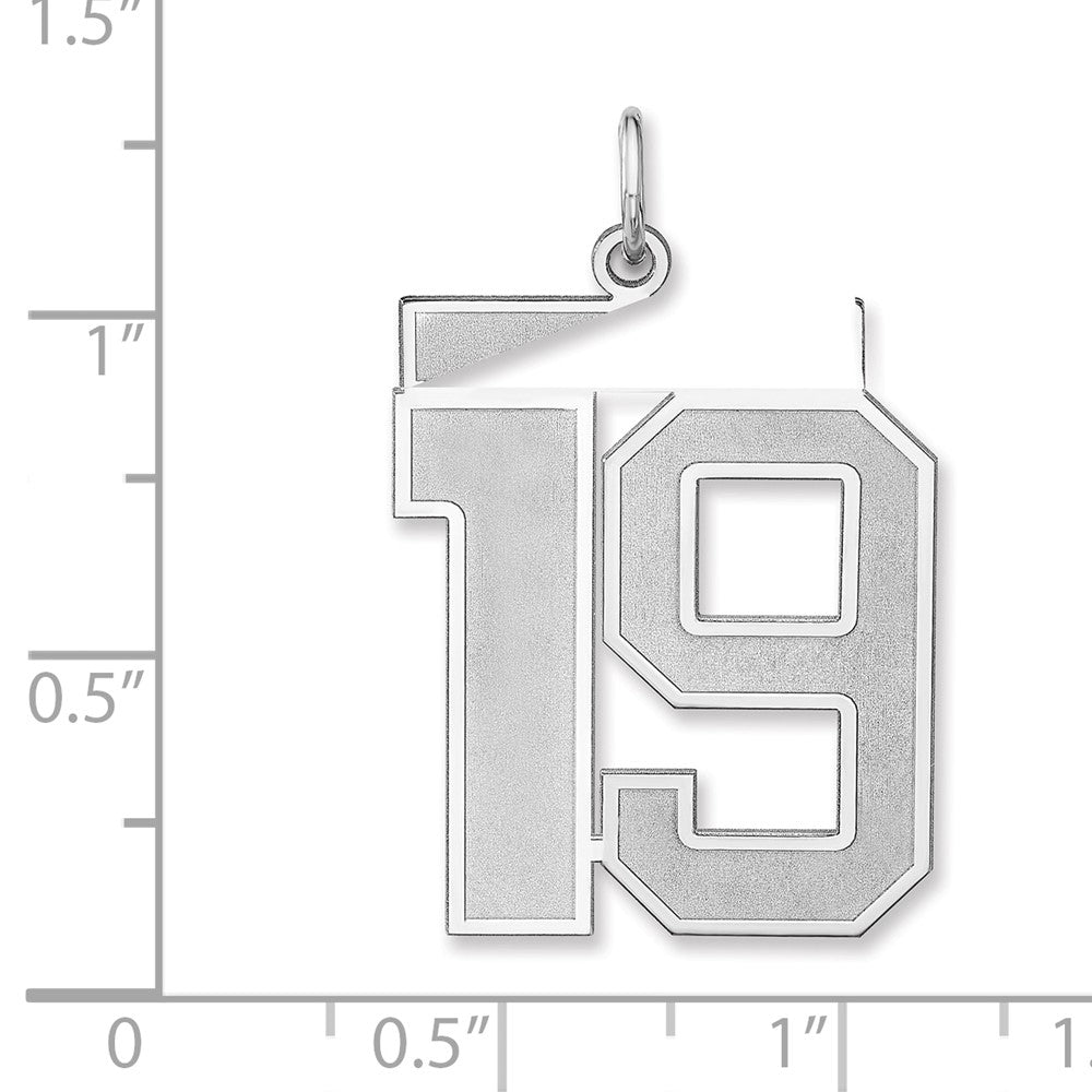 Alternate view of the Sterling Silver, Jersey Collection, Extra Large Number 19 Pendant by The Black Bow Jewelry Co.