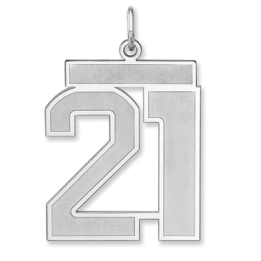Sterling Silver, Jersey Collection, Extra Large Number 21 Pendant, Item P33459-21 by The Black Bow Jewelry Co.