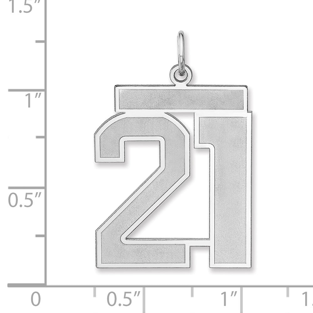 Alternate view of the Sterling Silver, Jersey Collection, Extra Large Number 21 Pendant by The Black Bow Jewelry Co.