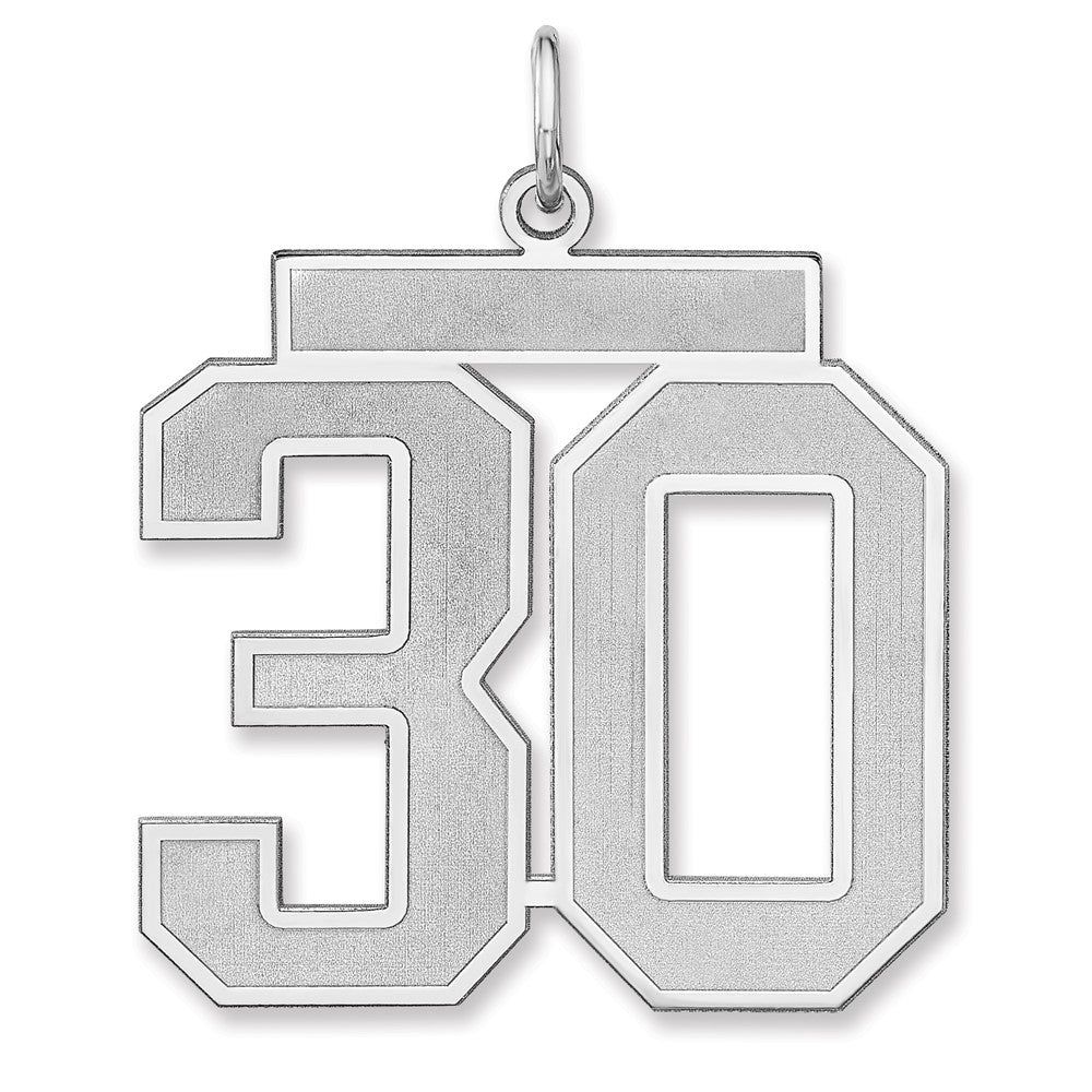 Sterling Silver, Jersey Collection, Extra Large Number 30 Pendant, Item P33459-30 by The Black Bow Jewelry Co.