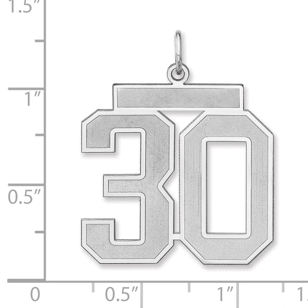 Alternate view of the Sterling Silver, Jersey Collection, Extra Large Number 30 Pendant by The Black Bow Jewelry Co.