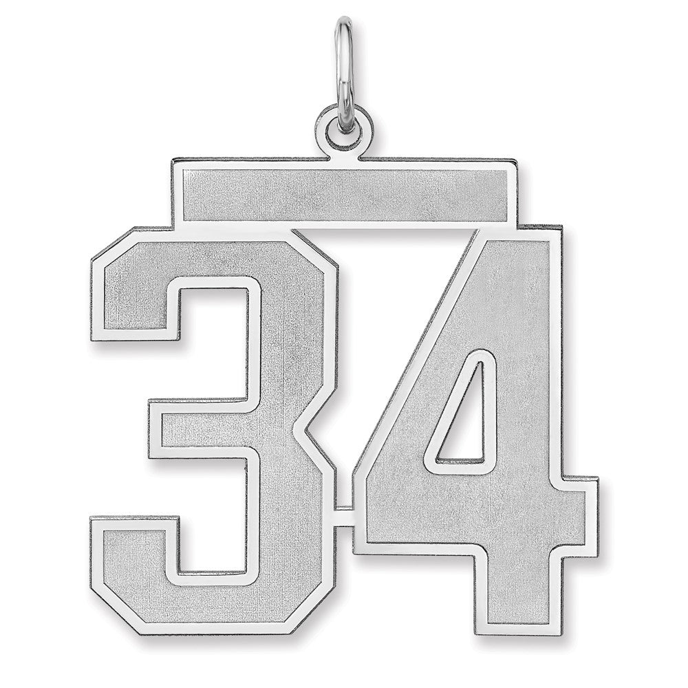 Sterling Silver, Jersey Collection, Extra Large Number 34 Pendant, Item P33459-34 by The Black Bow Jewelry Co.