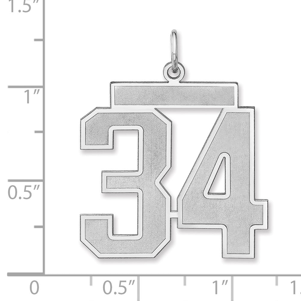 Alternate view of the Sterling Silver, Jersey Collection, Extra Large Number 34 Pendant by The Black Bow Jewelry Co.