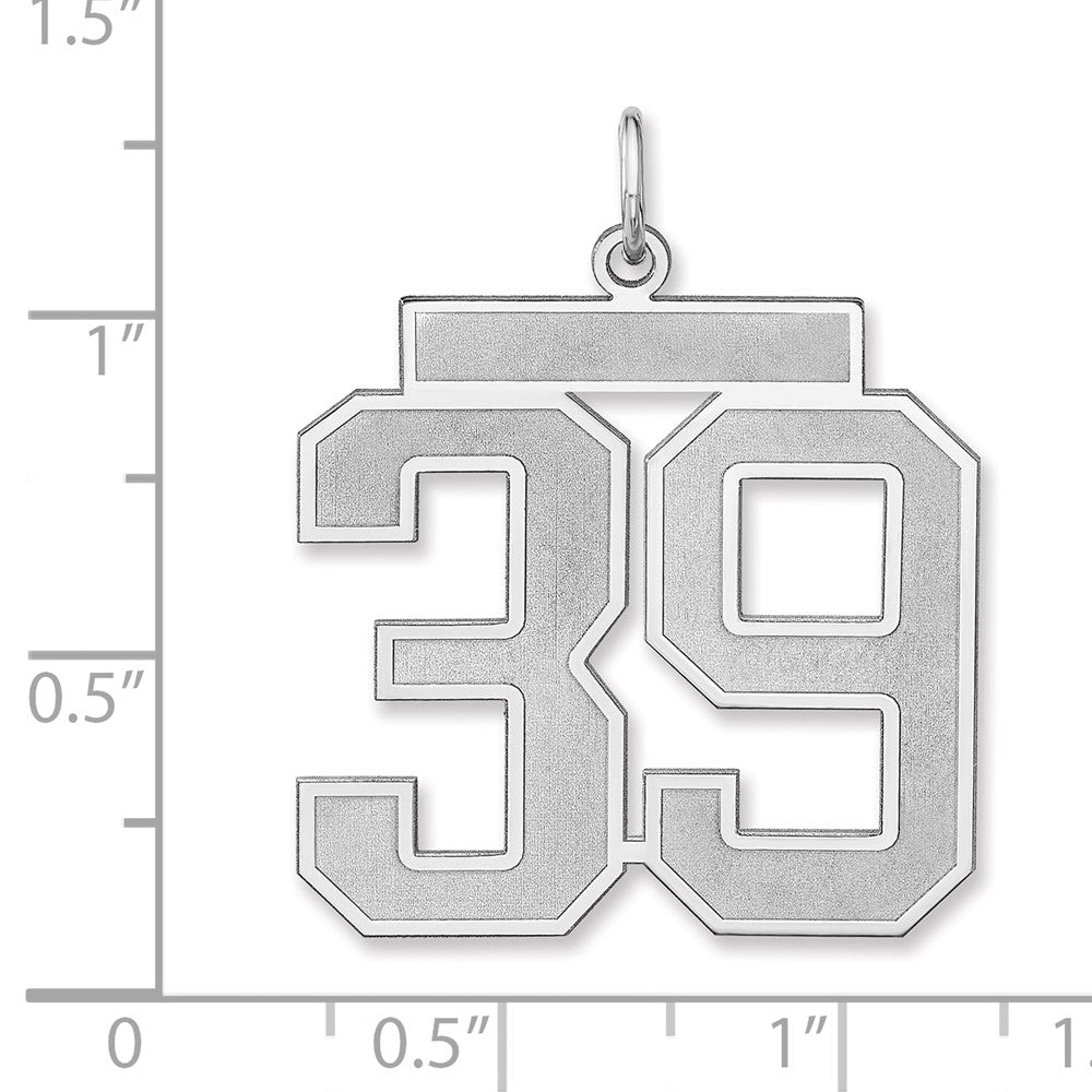 Alternate view of the Sterling Silver, Jersey Collection, Extra Large Number 39 Pendant by The Black Bow Jewelry Co.