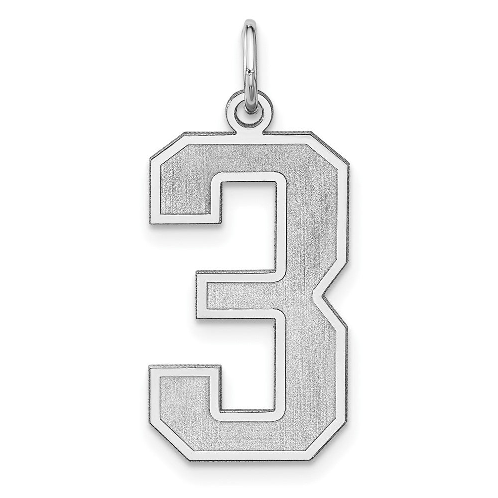Sterling Silver, Jersey Collection, Extra Large Number 3 Pendant, Item P33459-3 by The Black Bow Jewelry Co.