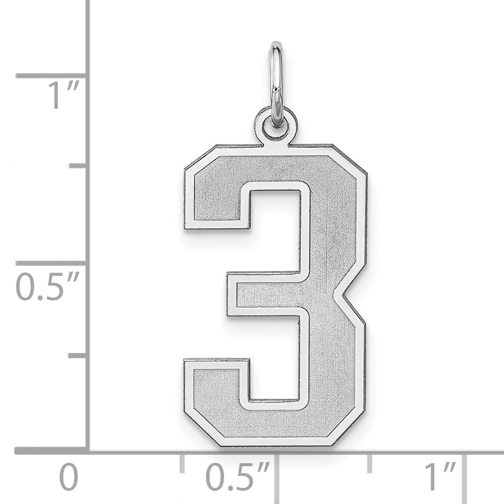 Alternate view of the Sterling Silver, Jersey Collection, Extra Large Number 3 Pendant by The Black Bow Jewelry Co.