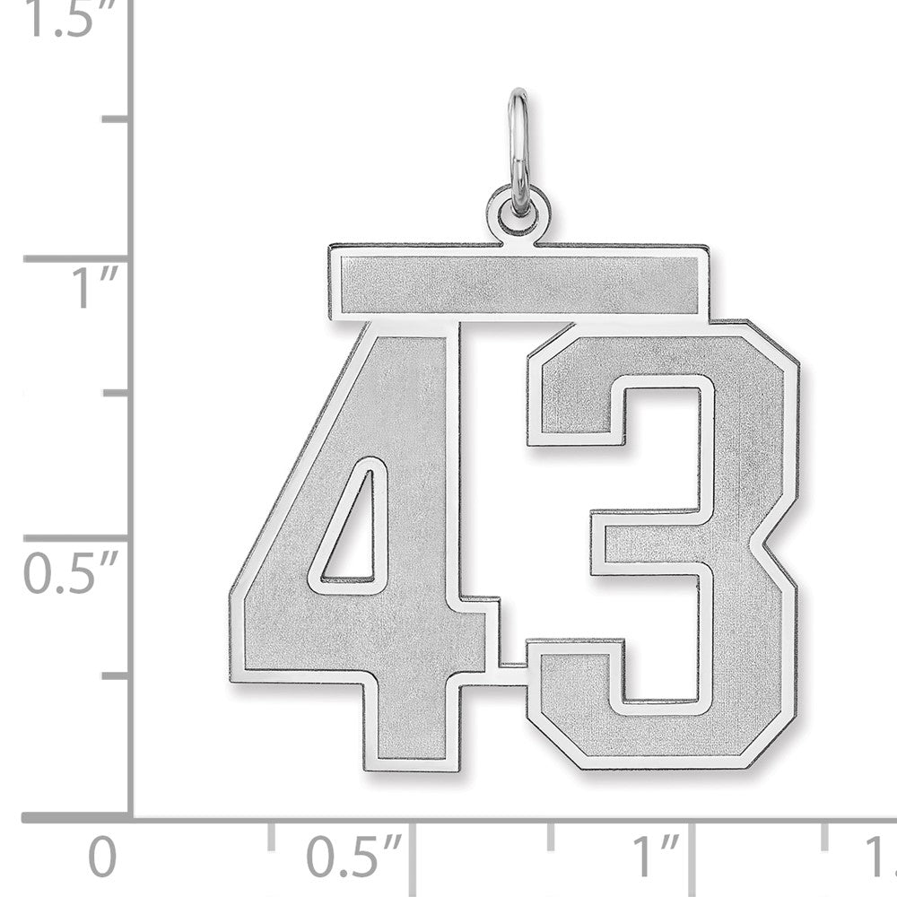 Alternate view of the Sterling Silver, Jersey Collection, Extra Large Number 43 Pendant by The Black Bow Jewelry Co.