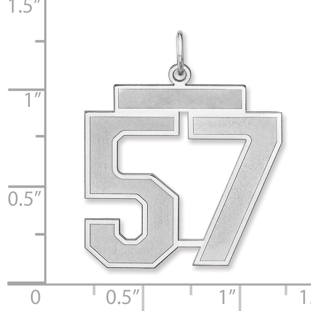 Alternate view of the Sterling Silver, Jersey Collection, Extra Large Number 57 Pendant by The Black Bow Jewelry Co.