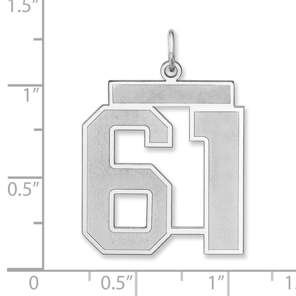 Alternate view of the Sterling Silver, Jersey Collection, Extra Large Number 61 Pendant by The Black Bow Jewelry Co.